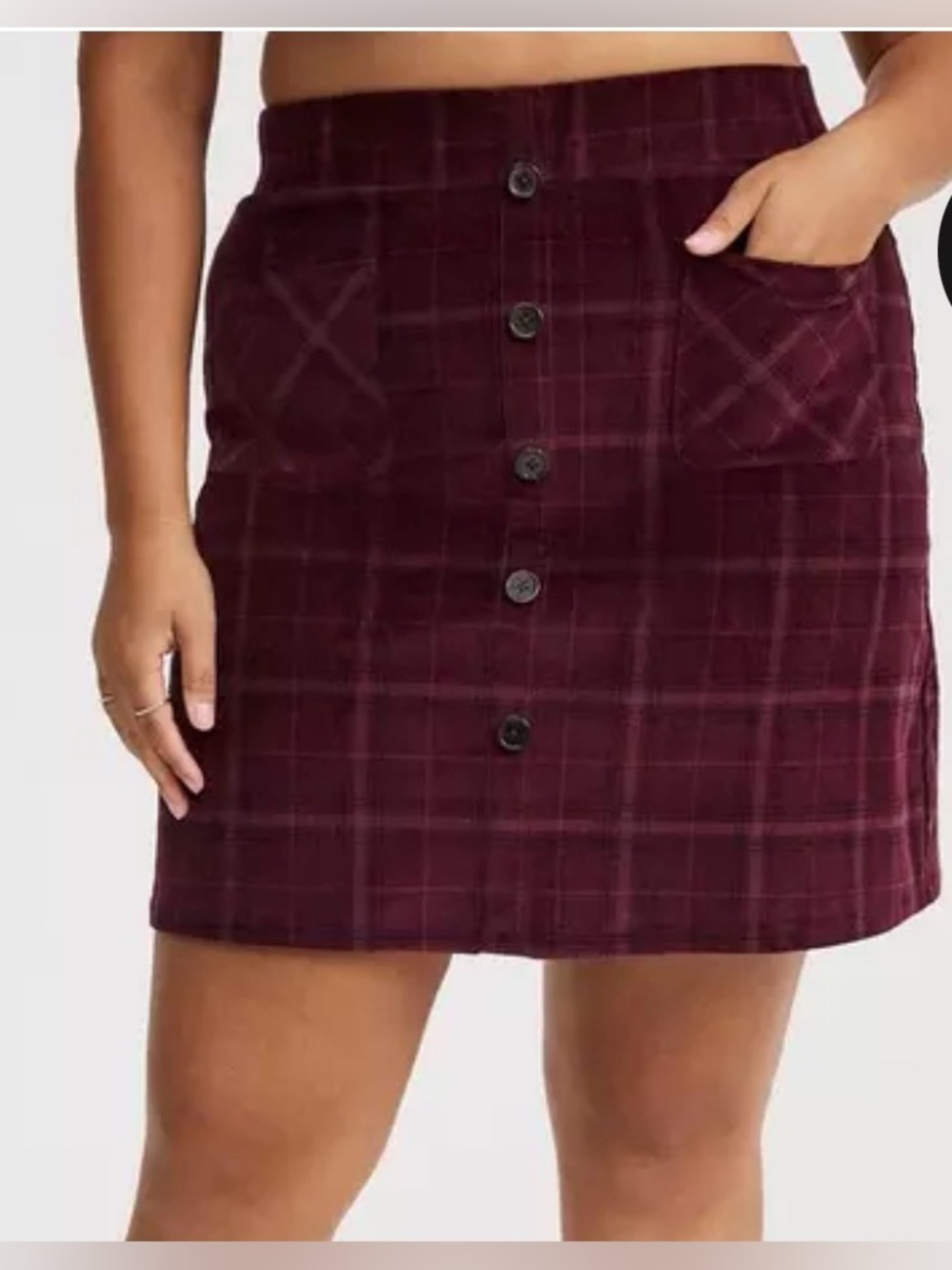 Torrid Corduroy Button-Front Burgundy Plaid Mini Skirt